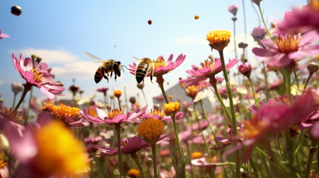 bees flying around flowers