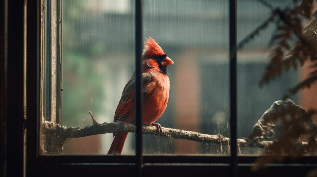 cardinal bird tapping on window