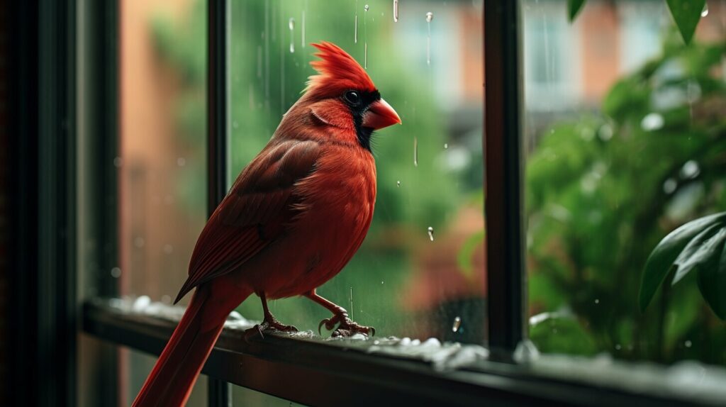 cardinal bird tapping on window