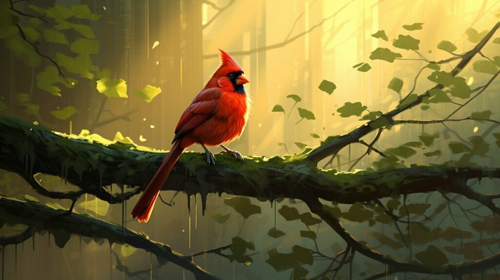 cardinal bird with a bright red plumage perched on a tree branch