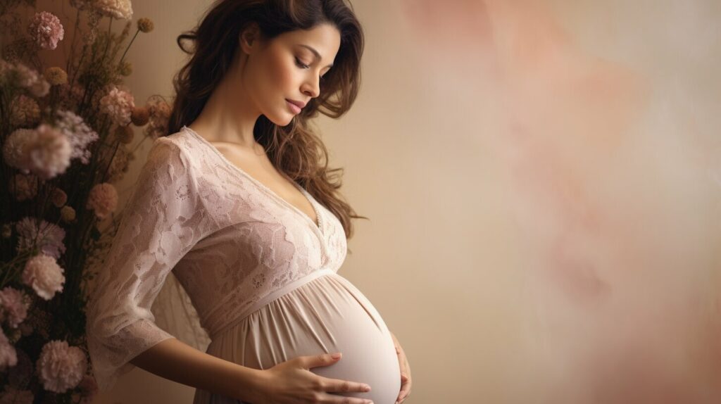 pregnant woman holding her belly and smiling