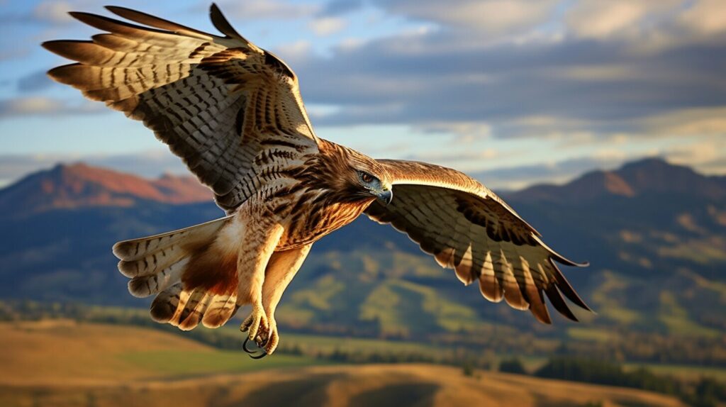 red-tailed hawk soaring through the sky