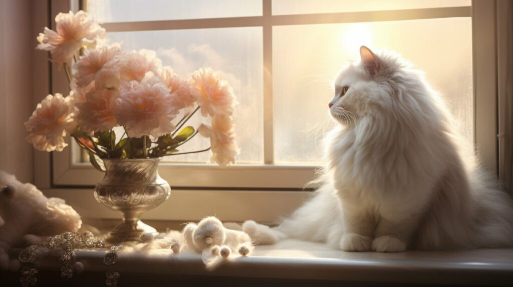 white cat sitting on a windowsill
