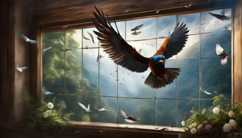 Symbolism of bird hitting window