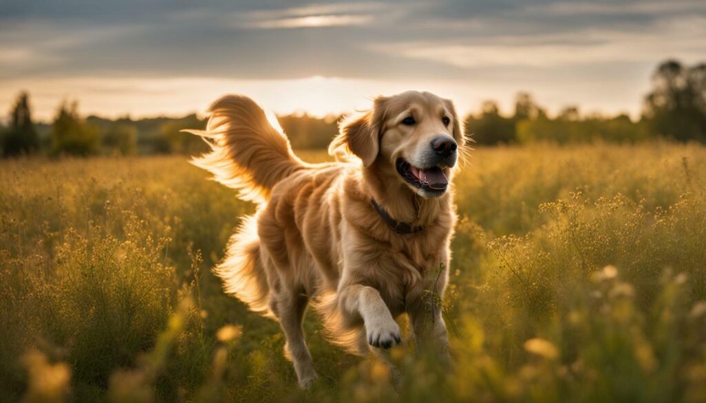 dog playing in a field